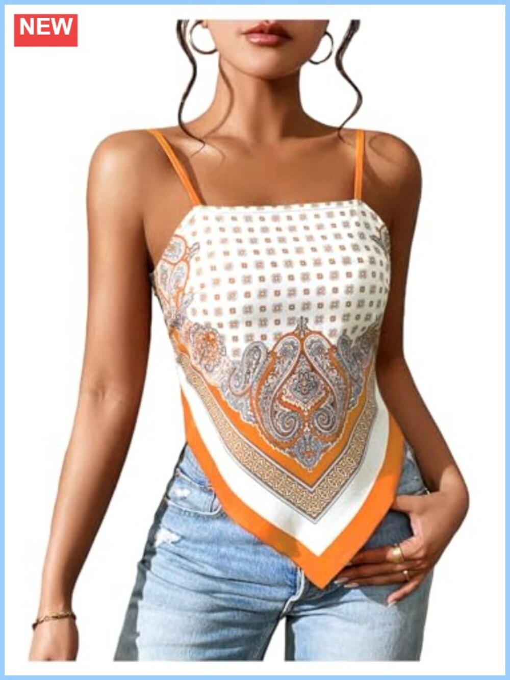 Paisley Print Bandana Hem Cami Top Tie Back Backless Sleeveless Asymmetrical